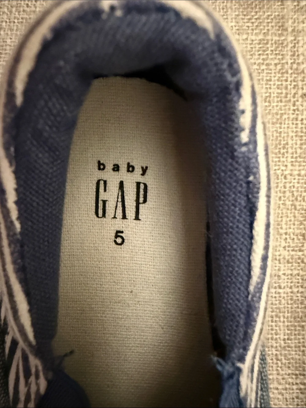 GAP Kids Denim Blue Slip-On Sneakers with Navy Striped Heel